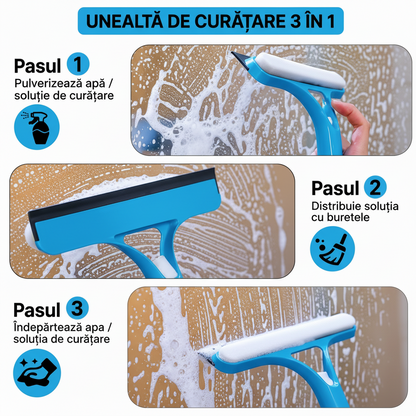 Racletă Geamuri 3-în-1 cu Rezervor de Apă