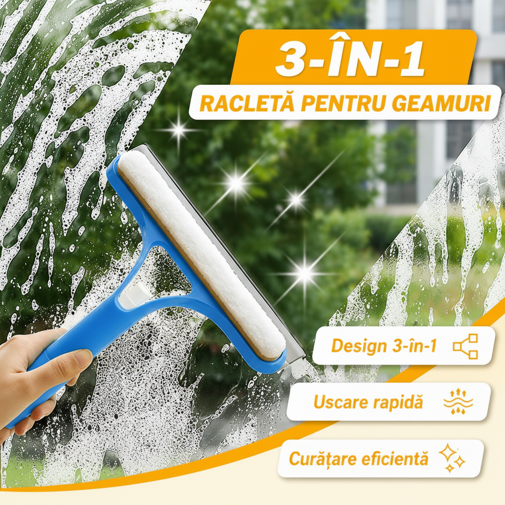 Racletă Geamuri 3-în-1 cu Rezervor de Apă