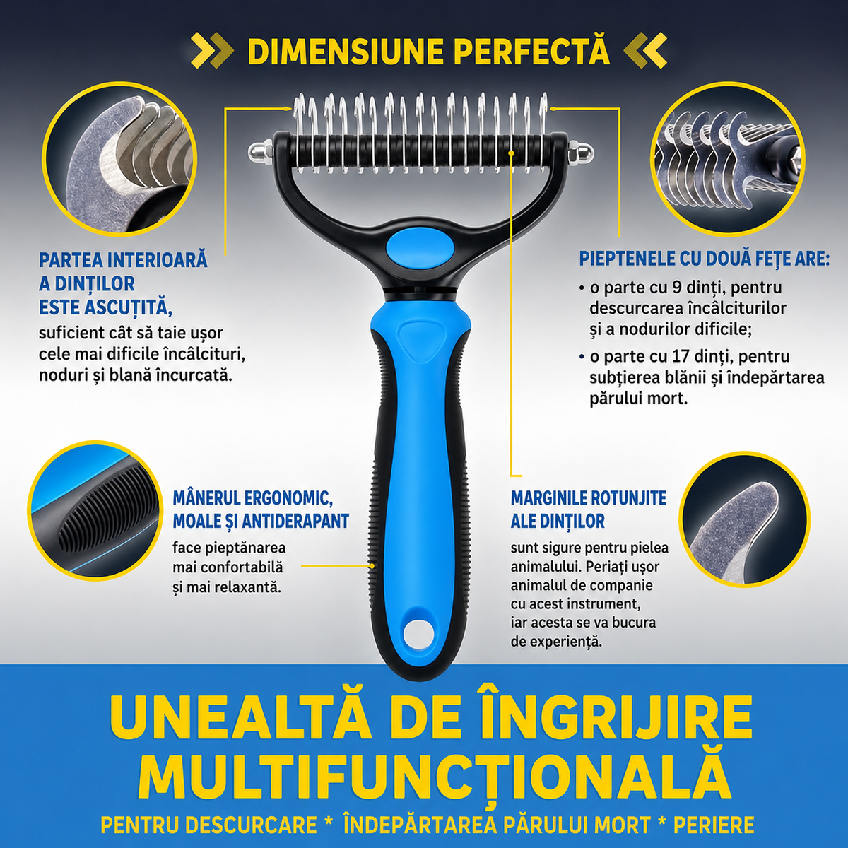 Perie dublă pentru îndepărtarea părului și a pufului